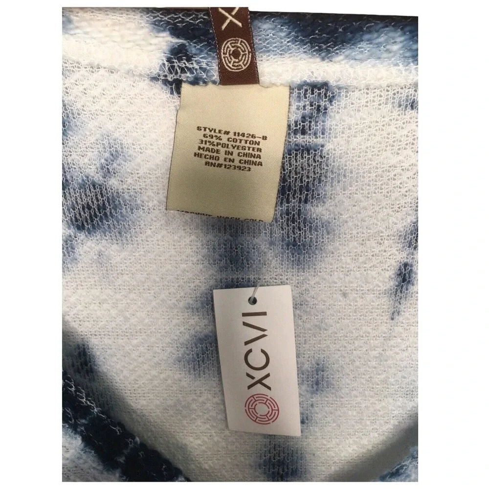 New XCVI Top Womens L Tie Dye Tunic Boho V Neck Short Sleeve Textured Knit Blue - Picture 6 of 14